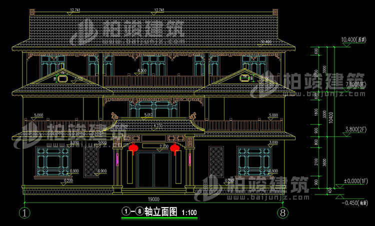 四合院别墅设计图纸及效果图大全BZ3686-新中式风格